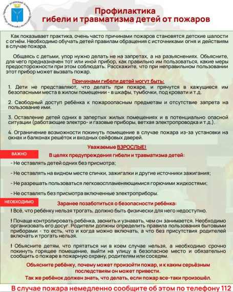 Профилактика гибели и травматизма детей от пожаров.